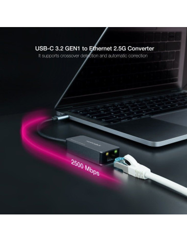 Adaptador RJ45 Nanocable 10.03.0410/ USB Tipo-C Macho - RJ45 Hembra