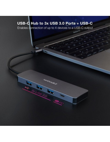 Hub USB Tipo-C Nanocable 10.16.4409/ 3xUSB/ 1xUSB Tipo-C/ Gris