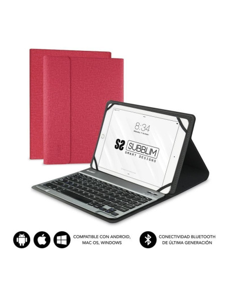 Funda con Teclado Subblim Keytab Pro Bluetooth para Tablets de 10.1"-10.8"/ Roja