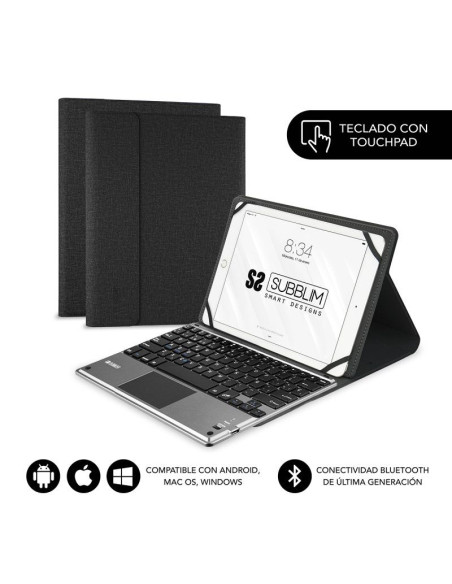 Funda con Teclado Subblim Keytab Pro Bluetooth Touchpad para Tablets de 10.1"-10.8"/ Negra