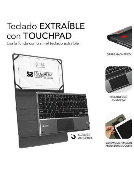 Funda con Teclado Subblim Keytab Pro Bluetooth Touchpad para Tablets de 10.1"-10.8"/ Negra