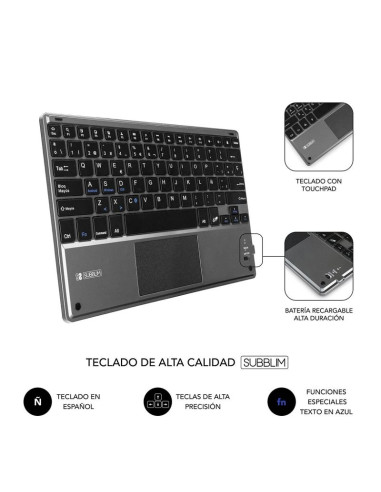 Funda con Teclado Subblim Keytab Pro Bluetooth Touchpad para Tablets de 10.1"-10.8"/ Negra