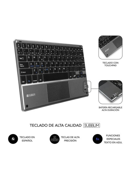 Funda con Teclado Subblim Keytab Pro Bluetooth Touchpad para Tablets de 10.1"-10.8"/ Negra