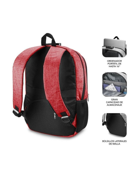Mochila Subblim Urban Lock para Portátiles hasta 16"/ Puerto USB/ Antirrobo/ Rojo
