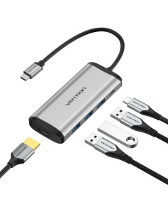 Docking USB Tipo-C Vention CNBHB/ 1xHDMI 4K/ 3xUSB/ 1xUSB Tipo-C PD/ Gris