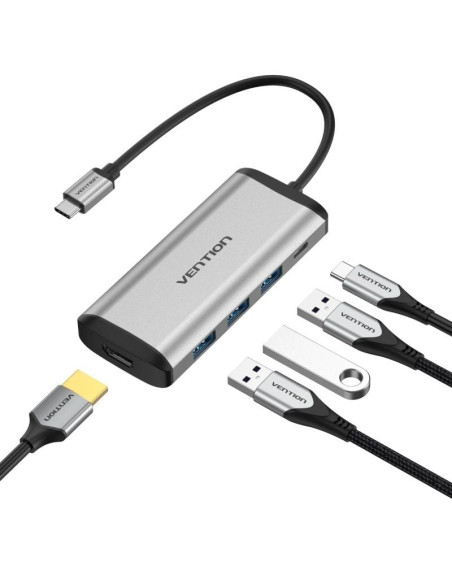 Docking USB Tipo-C Vention CNBHB/ 1xHDMI/ 3xUSB/ 1xUSB Tipo-C PD/ Gris