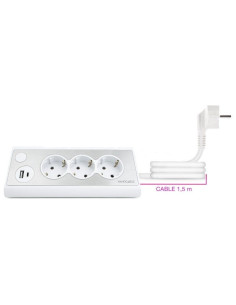 Regleta con Interruptor Nanocable 10.37.0013-W/ 3 Tomas de Corriente/ 1 USB/ 1 USB Tipo-C/ Cable 1.5m/ Blanca 2