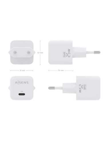 Cargador Gan de Pared Aisens ASCH-25W1P012-W/ 1xUSB Tipo-C/ 25W
