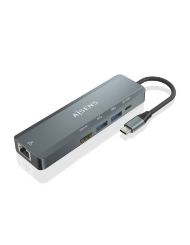 Docking USB Tipo-C Aisens ASUC-5P011-GR/ 1xHDMI/ 2xUSB/ 1xRJ45/ 1xUSB Tipo-C/ 1xUSB Tipo-C PD/ Gris