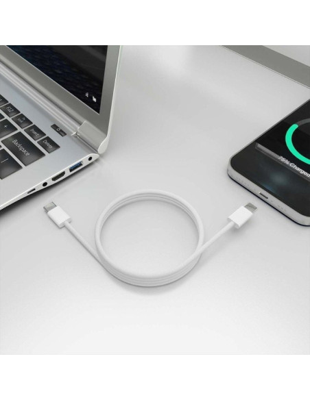 Cable USB 2.0 Tipo-C Aisens A107-0855/ USB Tipo-C Macho - USB Macho/ Hasta 60W/ 480Mbps/ 1m/ Blanco