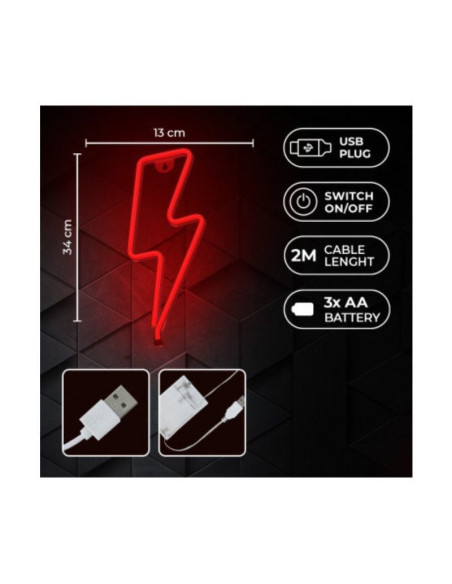 Luz Neon Forever Light Neon LED Bolt Red/ Funciona a Pilas y USB