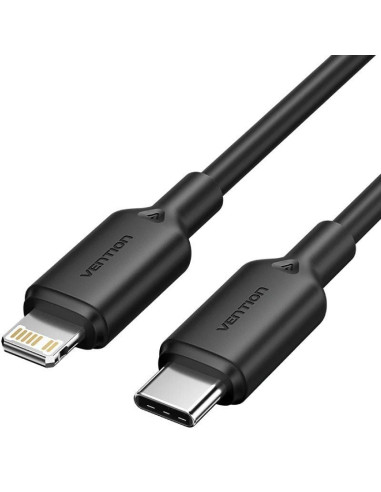 Cable USB 2.0 Tipo-C Lightning Vention LAKBF/ USB Tipo-C Macho - Lightning Macho/ Hasta 27W/ 480Mbps/ 1m/ Negro