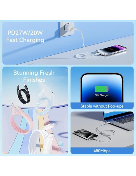 Cable USB 2.0 Tipo-C Lightning Vention LAKBF/ USB Tipo-C Macho - Lightning Macho/ Hasta 27W/ 480Mbps/ 1m/ Negro