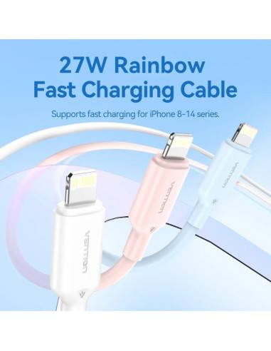 Cable USB 2.0 Tipo-C Lightning Vention LAKBH/ USB Tipo-C Macho - Lightning Macho/ Hasta 27W/ 480Mbps/ 2m/ Negro