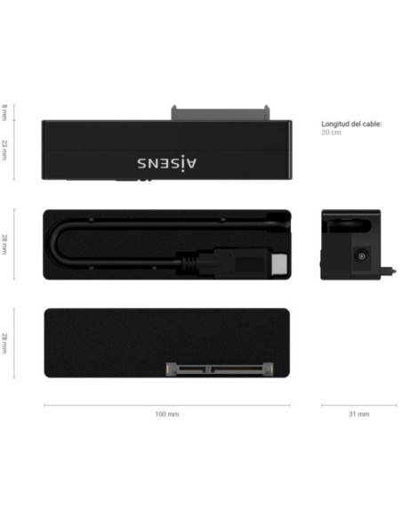 Adaptador para Discos Duros 2.5"/3.5" Aisens ASE-35C02B/ USB Tipo-C - SATA/ con Alimentador