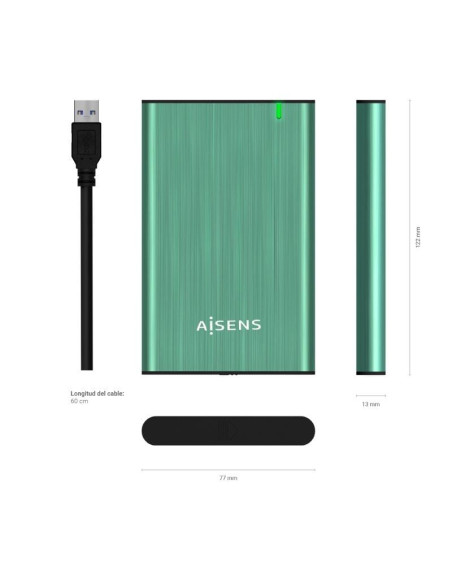 Caja Externa para Disco Duro de 2.5" Aisens ASE-2525SGN/ USB 3.0/ Sin tornillos