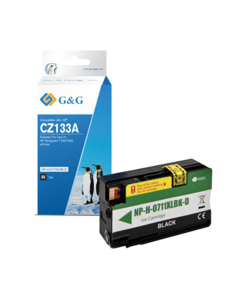 G&G HP 711XL Negro Cartucho de Tinta Pigmentada Generico - Reemplaza CZ133A/CZ129A