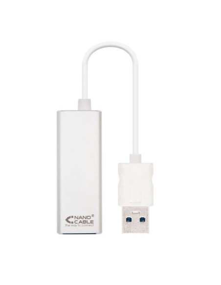 Nanocable Conversor USB 3.0 a Ethernet Gigabit 10/100/1000 Mbps - 15cm - Color Aluminio