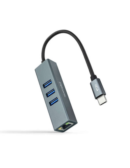 Nanocable Adaptador de Red USB-C a Ethernet Gigabit 10/100/1000 Mbps + 3 Puertos USB 3.0