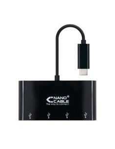 Nanocable Adaptador USB-C a 4xUSB 3.0. USB-C/M-USB 3.0/H - 10 cm - Color Negro