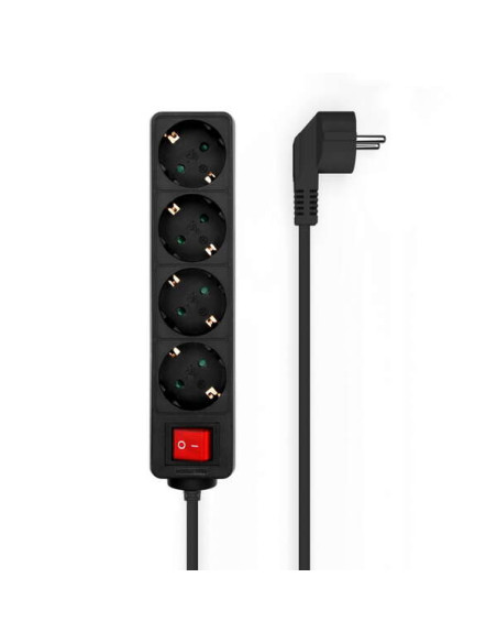 Aisens Regleta de 4 Tomas Schuko con Cable de 1.4m - Interruptor On/Off - Proteccion Infantil - Color Negro