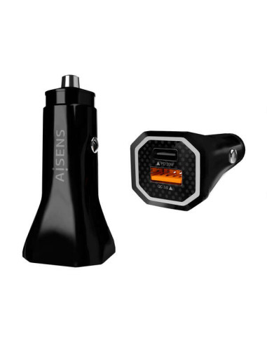 Aisens Cargador de Coche 38W,1xUSB-C PD3.0 20W,1xUSB-A QC3.0 18W - Color Negro