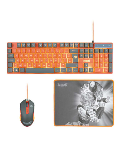 FR-TEC Set de Teclado, Raton y Alfombrilla Dragon Ball Super - Teclado de Membrana Iluminado - Colores e Iluminacion Emblematica