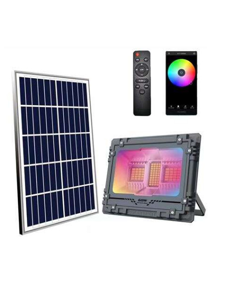 Elbat Foco Solar Led RGB 60W - 515LM - Bluetooth - Bateria 5V/6AH - Control Remoto - IP67
