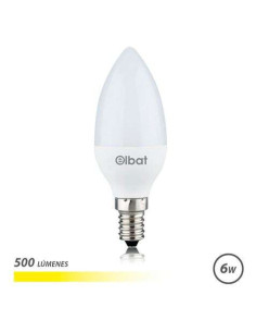 Elbat Bombilla LED - Potencia 6W - Lumenes 500 - Tipo de Luz 3000K Luz Calida - Casquillo E14 - Angulo 180º - Dimensiones 37X100