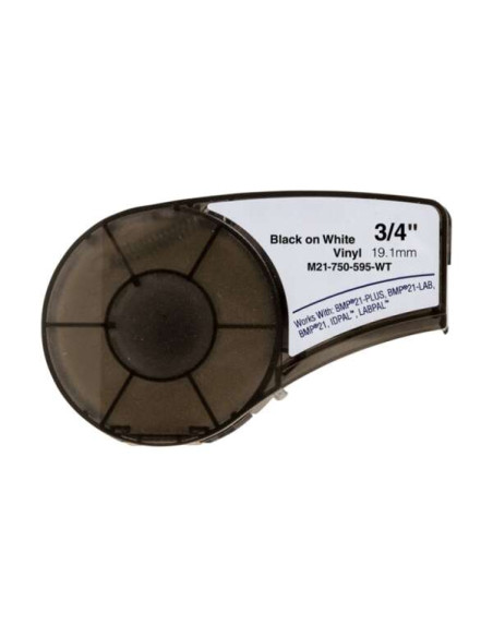 Brady M21-750-595-WT Cinta de Etiquetas Genericas de Vinilo - Texto negro sobre fondo blanco - Ancho 19.1mm x 6.4 metros - 750 E