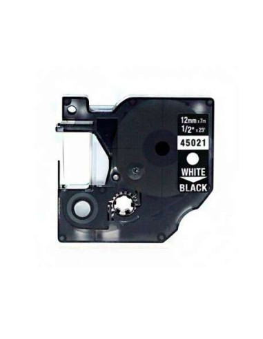 Dymo D1 45021 Cinta de Etiquetas Generica para Rotuladora - Texto blanco sobre fondo negro - Ancho 12mm x 7 metros - Reemplaza S