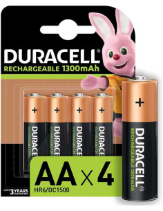 Duracell Pack de 4 Pilas Recargables NiHM AA LR6 1.2V 1300mAh Precargadas