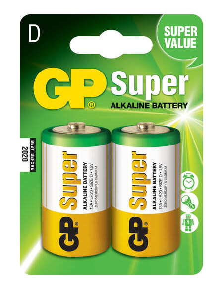 GP Pack de 2 Pilas Super Alcalinas LR20 D 1.5V