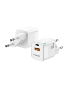 Aisens Cargador GAN 30W - 1xUSB-C PD3.0 QC4.0 - 1xUSB-A QC3.0 -Color Blanco