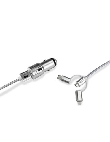 Subblim Cargador de coche doble USB - Longitud 1m - Carga rápida hasta 2.400Amp/12W - Exterior de fibra de nailon resistente - C