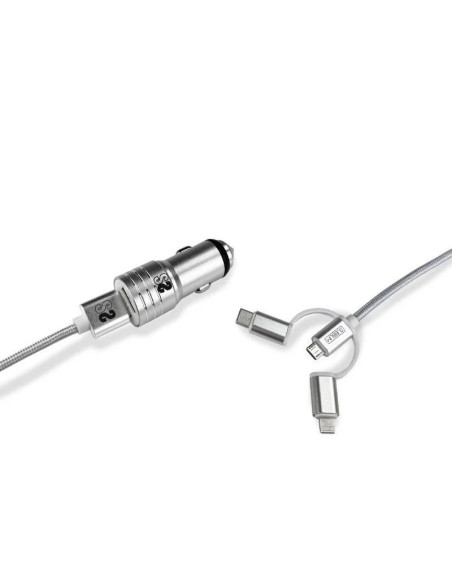 Subblim Cargador de coche doble USB - Longitud 1m - Carga rápida hasta 2.400Amp/12W - Exterior de fibra de nailon resistente - C