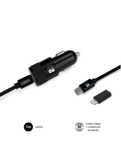 Subblim Cargador Coche Dual PD20W+QC3.0+C to C/Lightning cable - Carga Rápida - 2 Puertos USB C + USB A - Cable USB C reversible