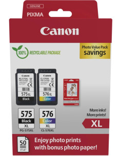 Canon PG575XL/CL576XL Multipack de 2 Cartuchos de Tinta Originales + 50 Hojas de Papel Fotografico - 5437C006
