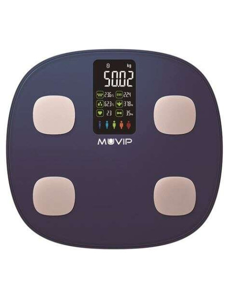 Muvip Smart Body Bascula de Baño Digital Bluetooth - Pantalla LCD Color - Plataforma de Cristal Templado - Sensores Alta Precisi