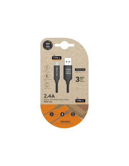 TechOneTech Cable USB-A Macho a USB-C Macho 1m - Recubierto de Nylon Trenzado