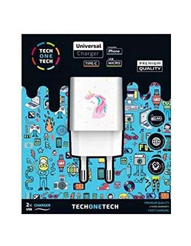 TechOneTech Unicornio Dream Cargador Doble de Pared USB-A - Alto Rendimiento