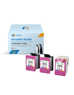 G&G HP 302XL Color Pack de 3 Cartuchos de Tinta Remanufacturados - Eco Saver - Muestra Nivel de Tinta - Reemplaza F6U67AE/F6U65A