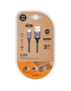 TechOneTech Cable USB-A Macho a USB-C Macho 2m - Recubierto de Nylon Trenzado