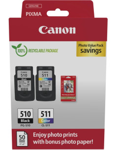 Canon PG-510/CL-511 Multipack de 2 Cartuchos de Tinta Originales + 50 Hojas de Papel Fotografico - 2970B017