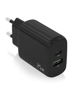 Aisens Cargador 25W - 1xUSB-C PD3.0 - 1xUSB-A QC3.0 - Color Negro