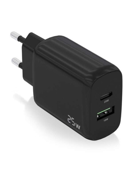 Aisens Cargador 25W - 1xUSB-C PD3.0 - 1xUSB-A QC3.0 - Color Negro