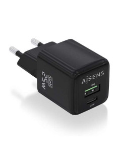 Aisens Cargador Gan 25W - 1xUSB-C PD3.0 QC4.0 - 1xUSB-A QC3.0 - Color Negro