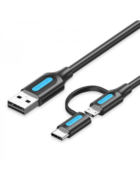 Vention Cable USB 2.0 Macho a MicroUSB+USB-C Macho - 0.5m - 3A 60W 480Mbps - Color Negro