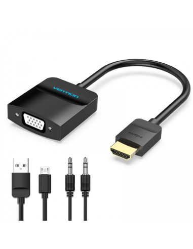 Vention Conversor HDMI Macho a VGA Hembra con Jack 3.5mm - 0.15m - Color Negro