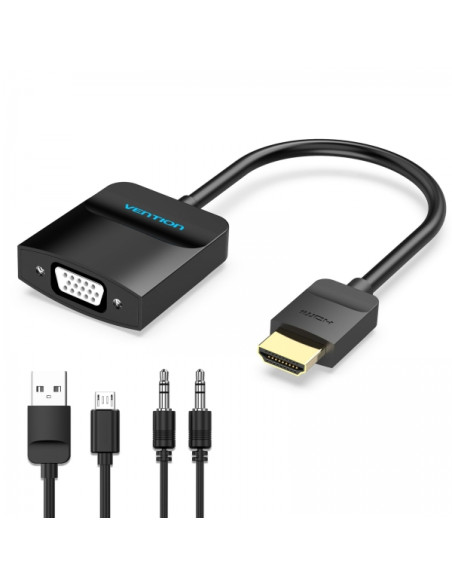 Vention Conversor HDMI Macho a VGA Hembra con Jack 3.5mm - 0.15m - Color Negro